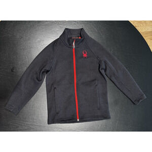 SPYDER Youth Boy's Small 7/8 Black Red Fleece-Lined Zip Waffle-Knit Jacket